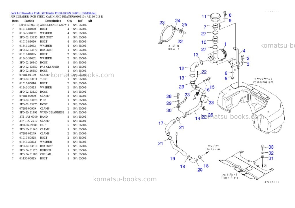 Komatsu FD80-10 S/N 55001-UP Parts catalog cover Page 10 Komatsu FD80-10 S/N 55001-UP Parts catalog cover Page 10