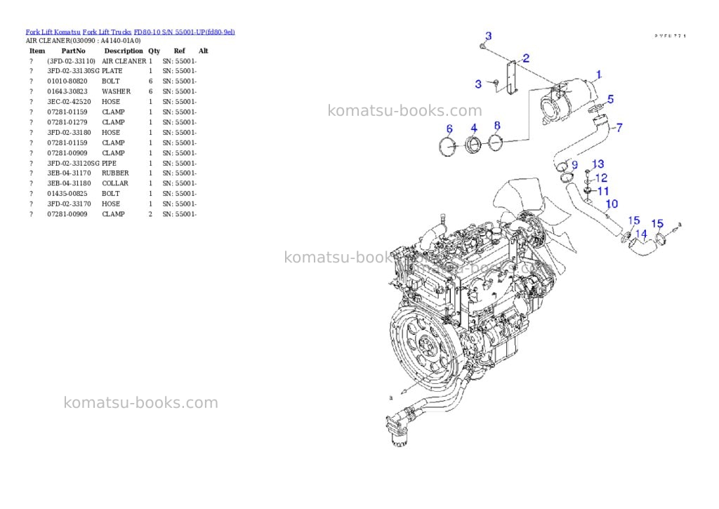 Komatsu FD80-10 S/N 55001-UP Parts catalog cover Page 8 Komatsu FD80-10 S/N 55001-UP Parts catalog cover Page 8