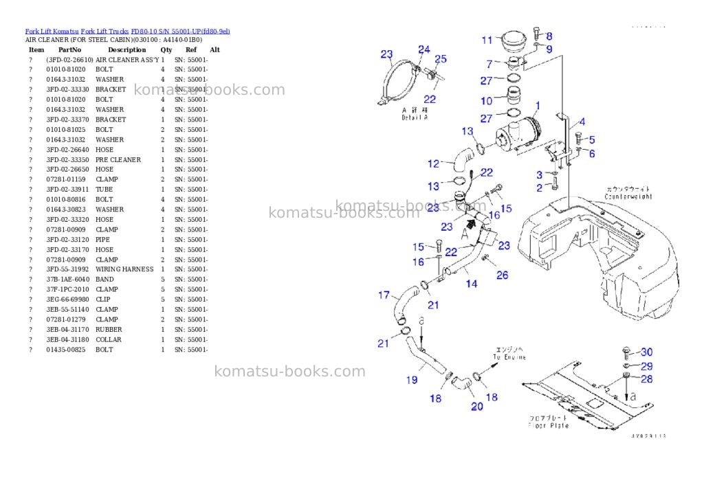 Komatsu FD80-10 S/N 55001-UP Parts catalog cover Page 9 Komatsu FD80-10 S/N 55001-UP Parts catalog cover Page 9