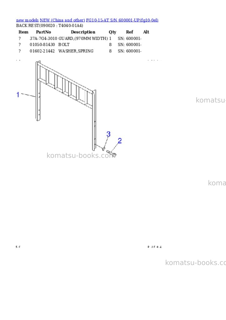 Komatsu fg10-15-at s/n 600001-up Parts catalog cover Page 7