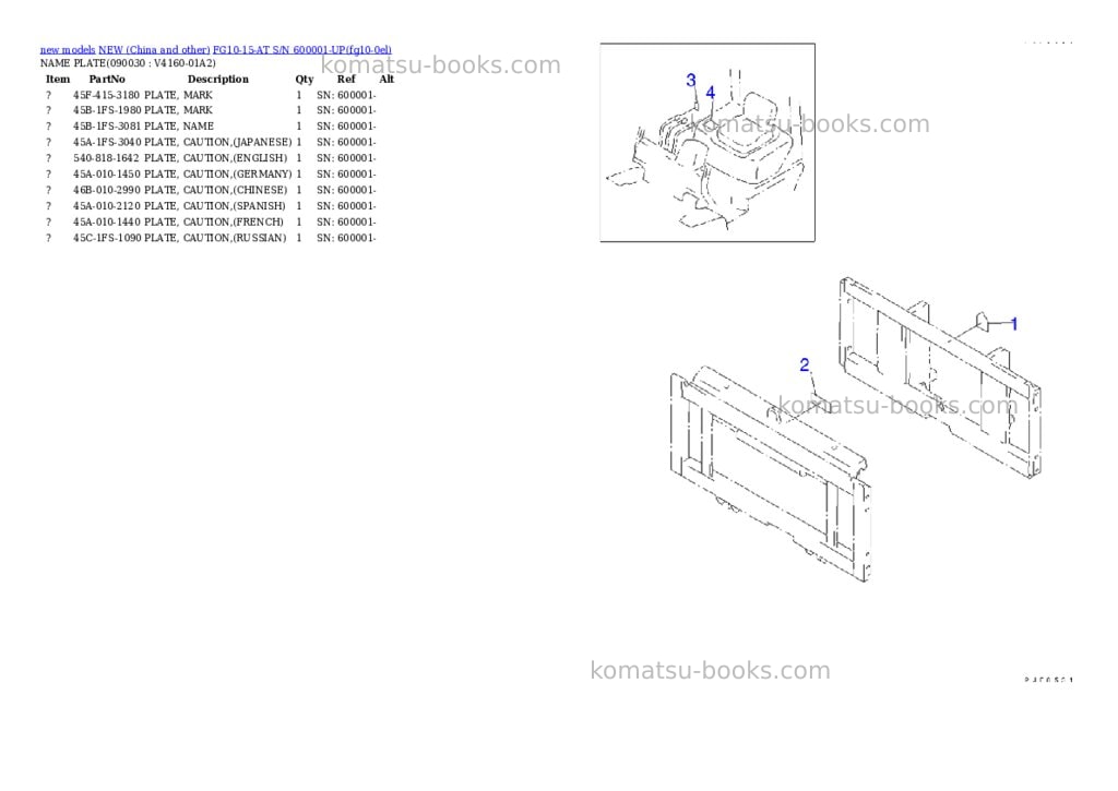 Komatsu fg10-15-at s/n 600001-up Parts catalog cover Page 8