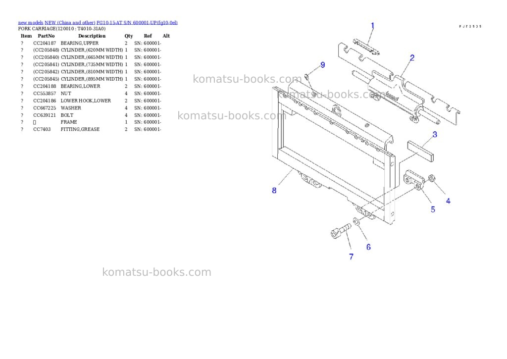 Komatsu fg10-15-at s/n 600001-up Parts catalog cover Page 9