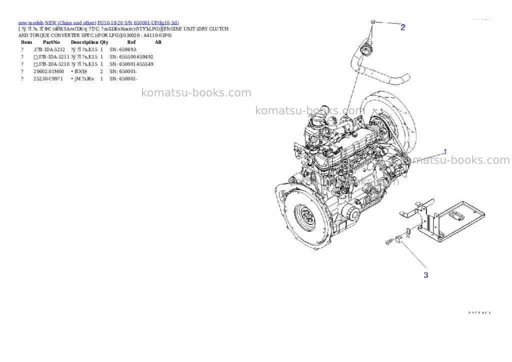Komatsu FG10-18-20 S/N 650001-UP Parts catalog cover Komatsu FG10-18-20 S/N 650001-UP Parts catalog cover