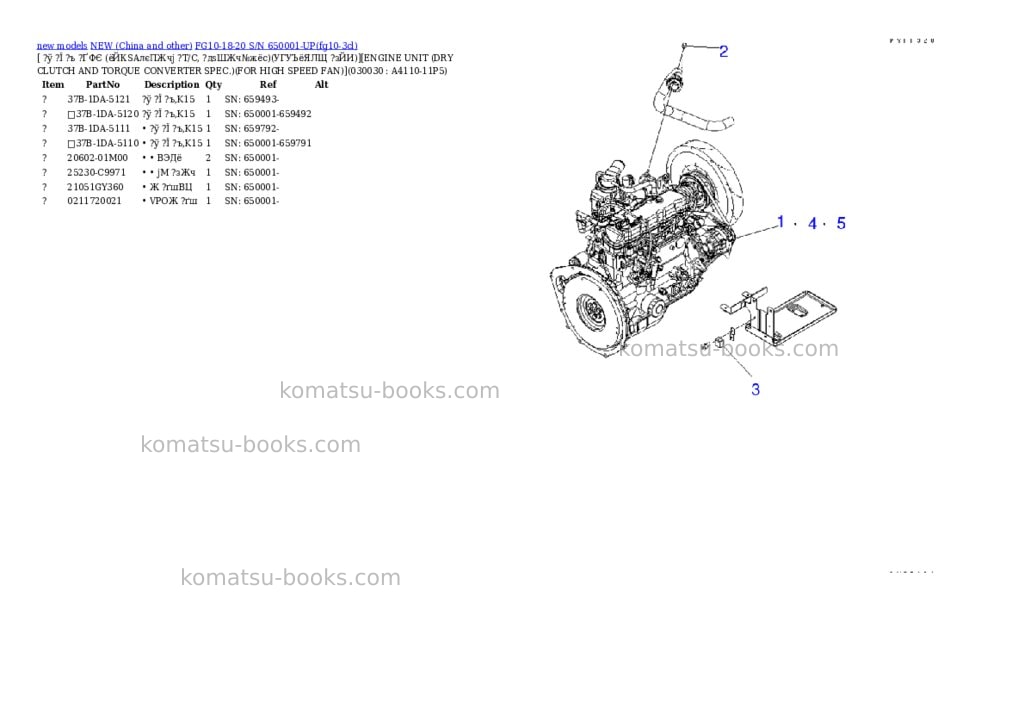 Komatsu FG10-18-20 S/N 650001-UP Parts catalog cover Page 2 Komatsu FG10-18-20 S/N 650001-UP Parts catalog cover Page 2