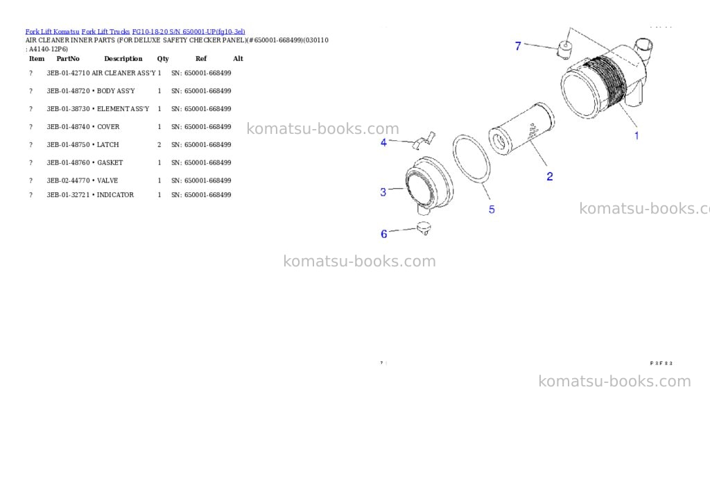 Komatsu FG10-18-20 S/N 650001-UP Parts catalog cover Page 11 Komatsu FG10-18-20 S/N 650001-UP Parts catalog cover Page 11