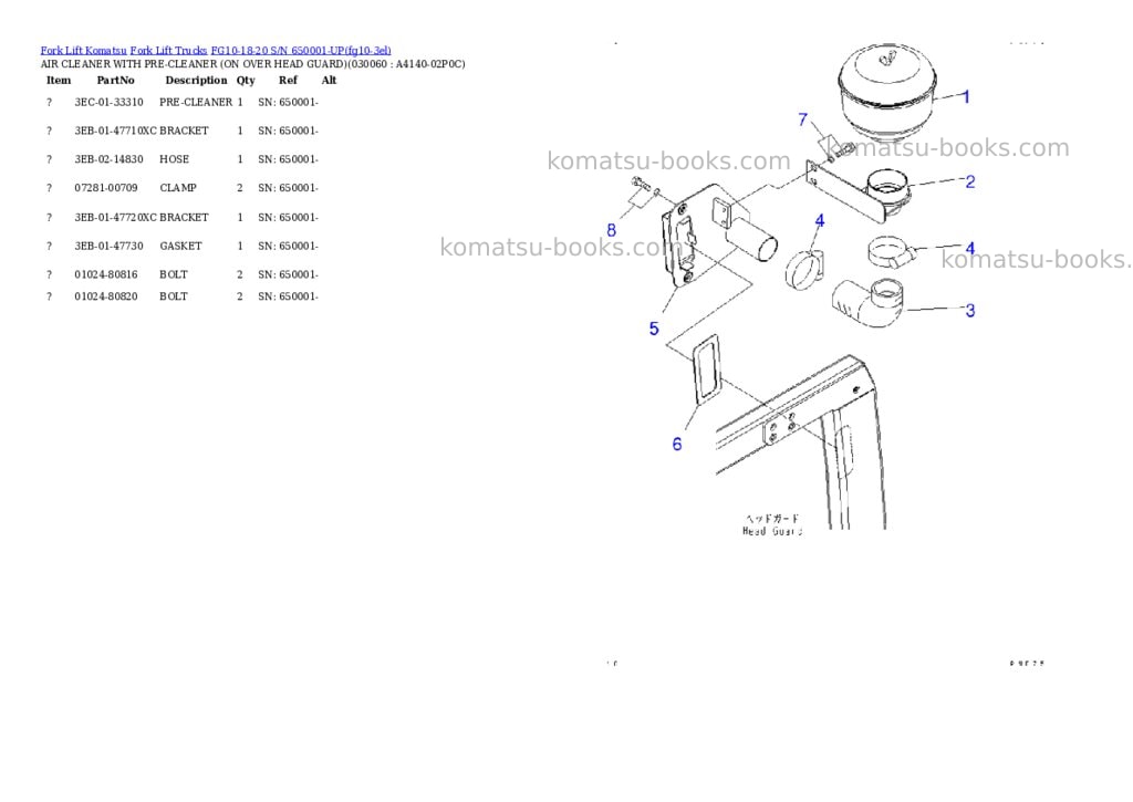 Komatsu FG10-18-20 S/N 650001-UP Parts catalog cover Page 6 Komatsu FG10-18-20 S/N 650001-UP Parts catalog cover Page 6