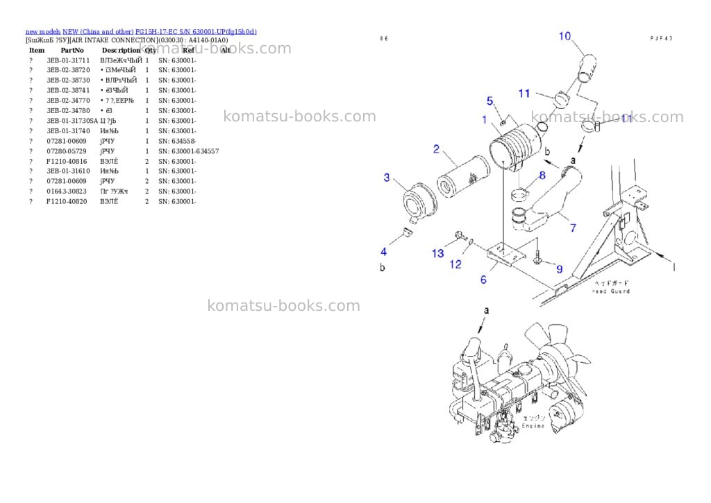 Komatsu fg15h-17-ec s/n 630001-up Parts catalog cover Page 2 Komatsu fg15h-17-ec s/n 630001-up Parts catalog cover Page 2