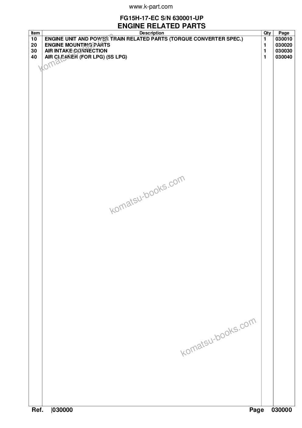 Komatsu FG15H-17-EC S/N 630001-UP Parts catalog cover Page 2