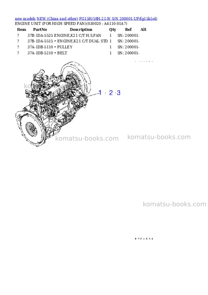 Komatsu fg15h/18h-21-w s/n 200001-up Parts catalog cover Komatsu fg15h/18h-21-w s/n 200001-up Parts catalog cover
