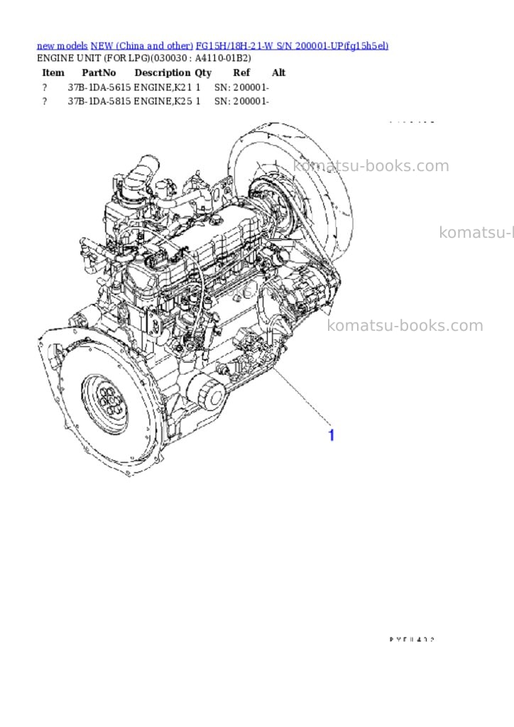 Komatsu fg15h/18h-21-w s/n 200001-up Parts catalog cover Page 2 Komatsu fg15h/18h-21-w s/n 200001-up Parts catalog cover Page 2