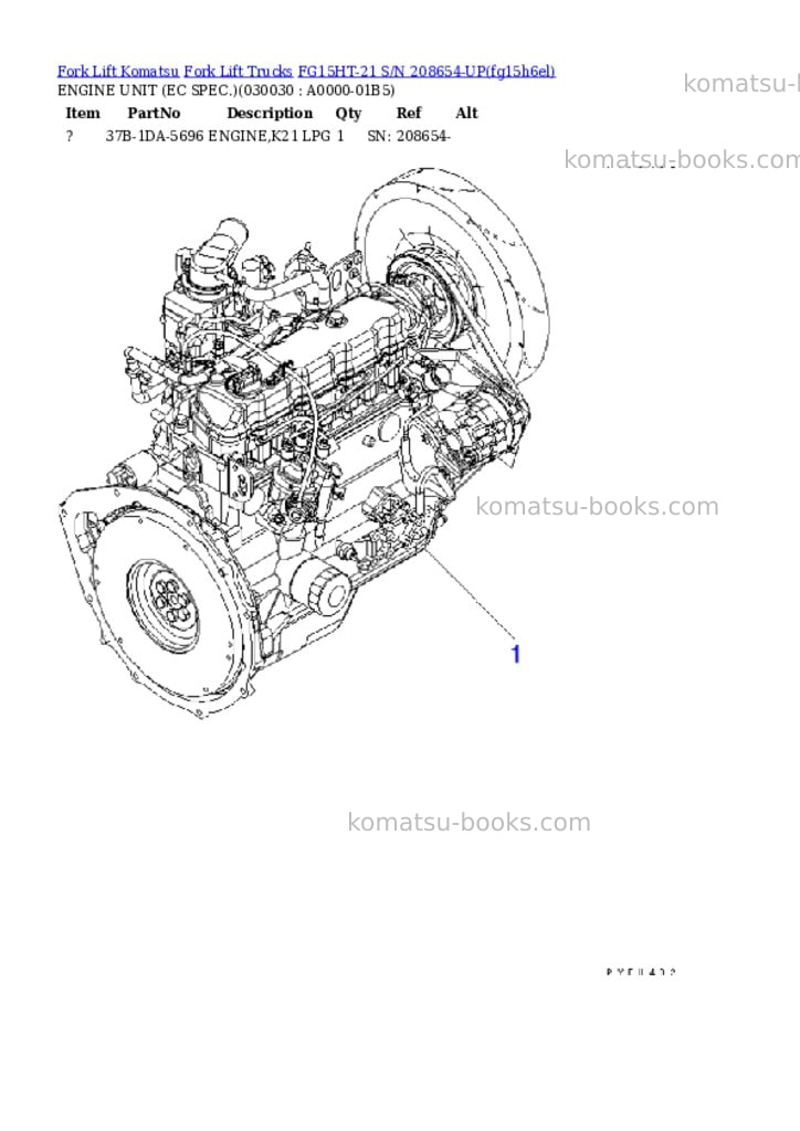 Komatsu FG15HT-21 S/N 208654-UP Parts catalog cover Page 2 Komatsu FG15HT-21 S/N 208654-UP Parts catalog cover Page 2