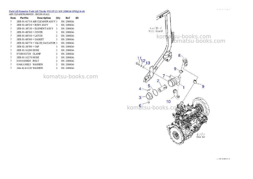Komatsu FG15T-21 S/N 208654-UP Parts catalog cover Page 3 Komatsu FG15T-21 S/N 208654-UP Parts catalog cover Page 3