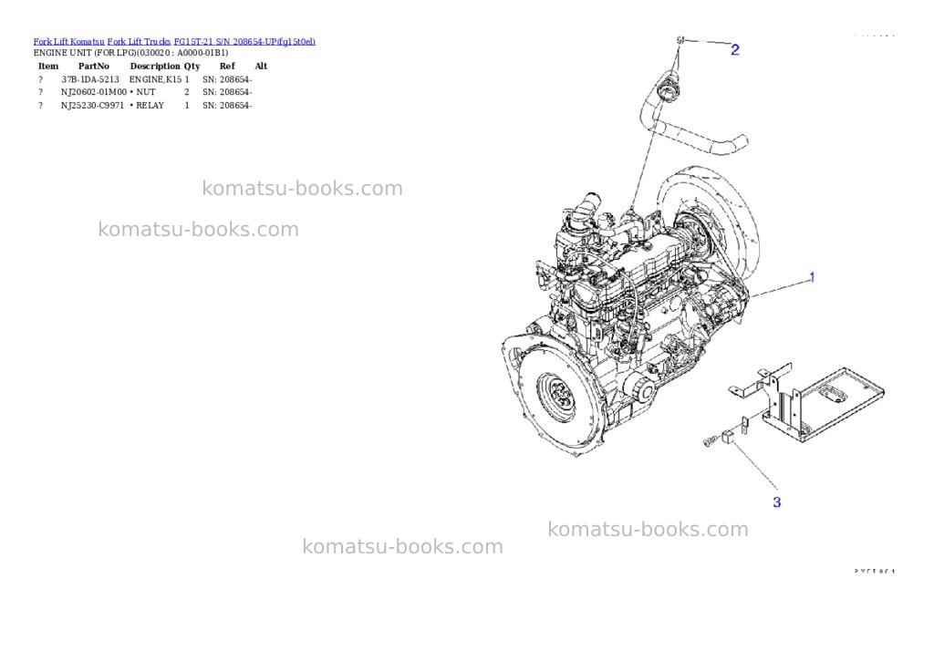 Komatsu FG15T-21 S/N 208654-UP Parts catalog cover