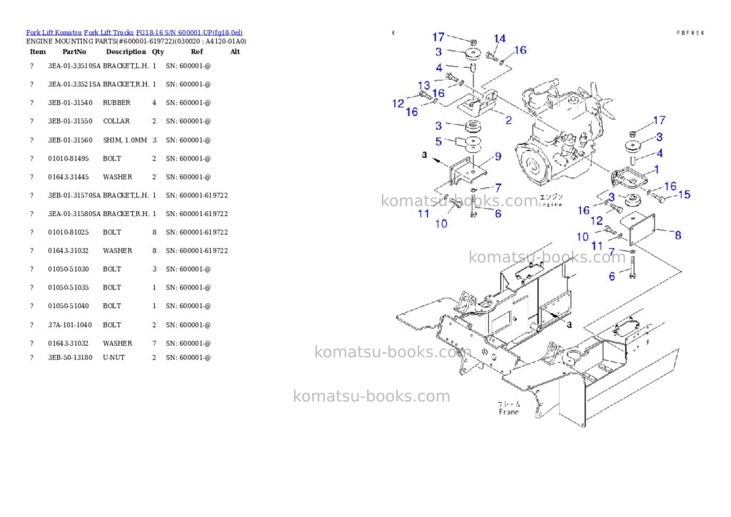Komatsu fg18-16 s/n 600001-up Parts catalog cover Komatsu fg18-16 s/n 600001-up Parts catalog cover