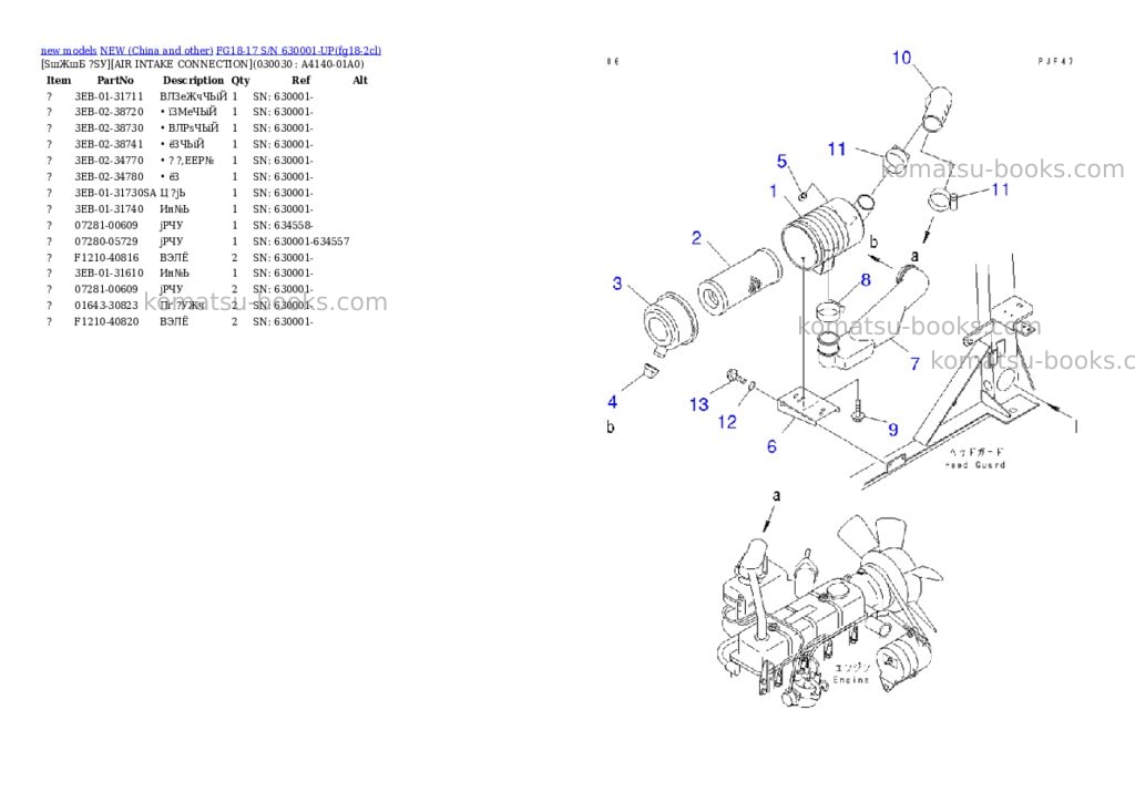 Komatsu fg18-17 s/n 630001-up Parts catalog cover Page 2 Komatsu fg18-17 s/n 630001-up Parts catalog cover Page 2