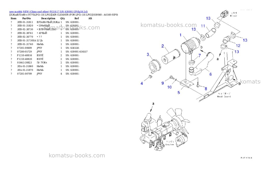 Komatsu fg18-17 s/n 630001-up Parts catalog cover Page 3 Komatsu fg18-17 s/n 630001-up Parts catalog cover Page 3