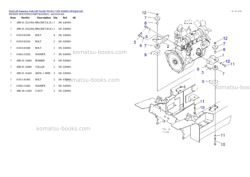 Komatsu FG18-17 S/N 630001-UP Parts catalog cover