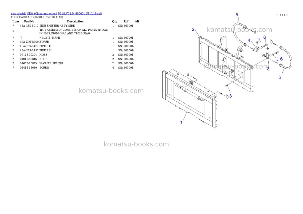 Komatsu fg18-at s/n 600001-up Parts catalog cover Page 3 Komatsu fg18-at s/n 600001-up Parts catalog cover Page 3