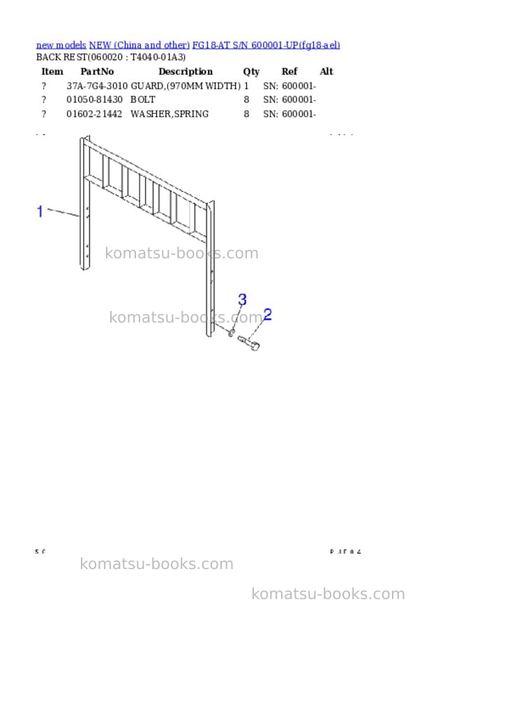 Komatsu fg18-at s/n 600001-up Parts catalog cover Page 4 Komatsu fg18-at s/n 600001-up Parts catalog cover Page 4