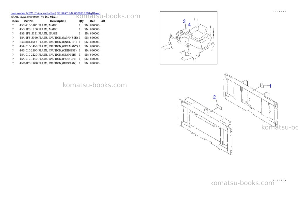 Komatsu fg18-at s/n 600001-up Parts catalog cover Page 5 Komatsu fg18-at s/n 600001-up Parts catalog cover Page 5