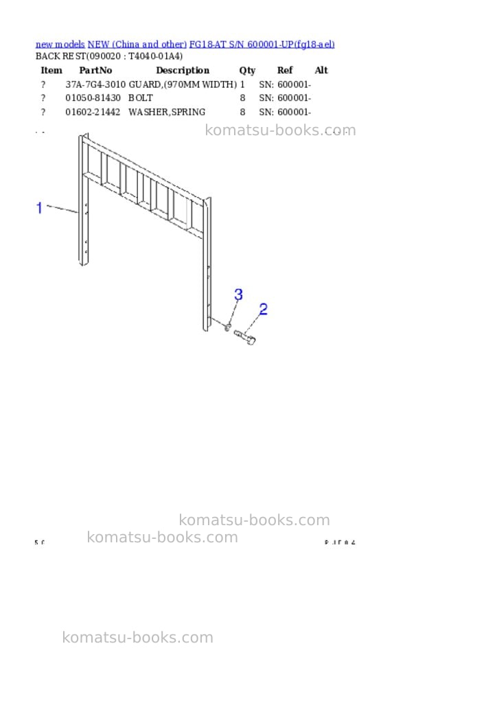 Komatsu fg18-at s/n 600001-up Parts catalog cover Page 7 Komatsu fg18-at s/n 600001-up Parts catalog cover Page 7