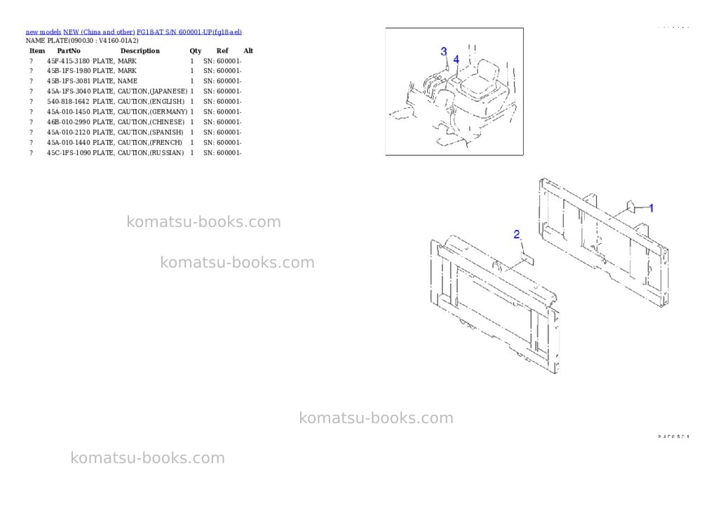 Komatsu fg18-at s/n 600001-up Parts catalog cover Page 8 Komatsu fg18-at s/n 600001-up Parts catalog cover Page 8