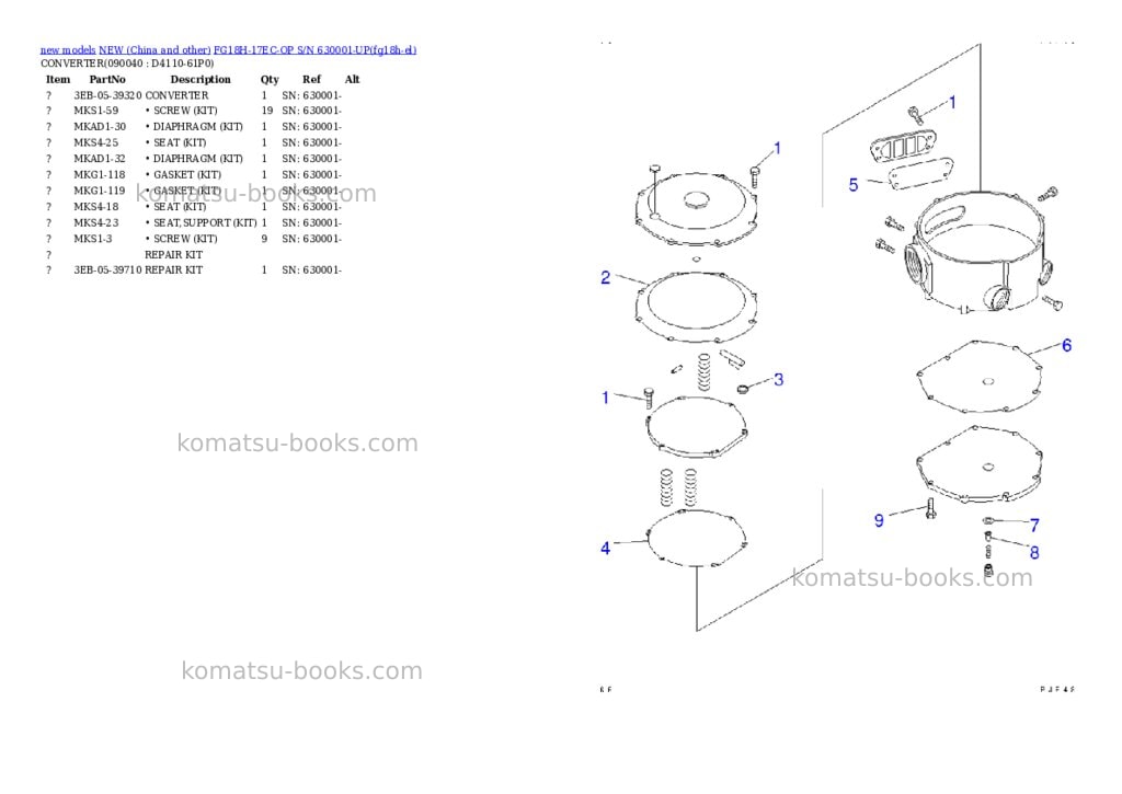 Komatsu FG18H-17EC-OP S/N 630001-UP Parts catalog cover Page 6 Komatsu FG18H-17EC-OP S/N 630001-UP Parts catalog cover Page 6