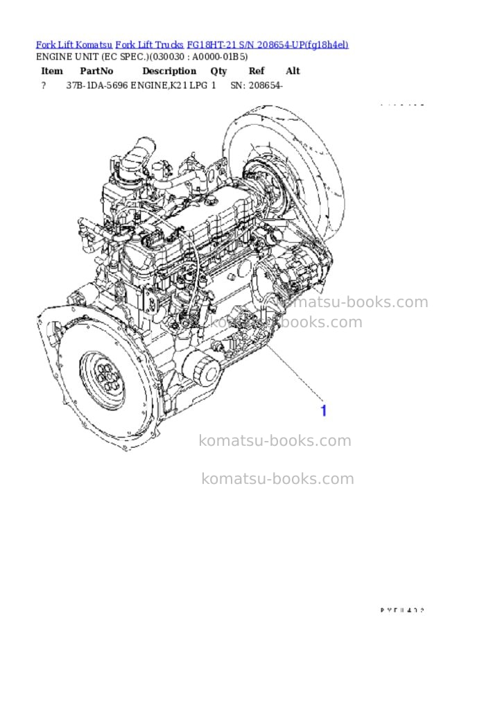 Komatsu FG18HT-21 S/N 208654-UP Parts catalog cover Page 2 Komatsu FG18HT-21 S/N 208654-UP Parts catalog cover Page 2