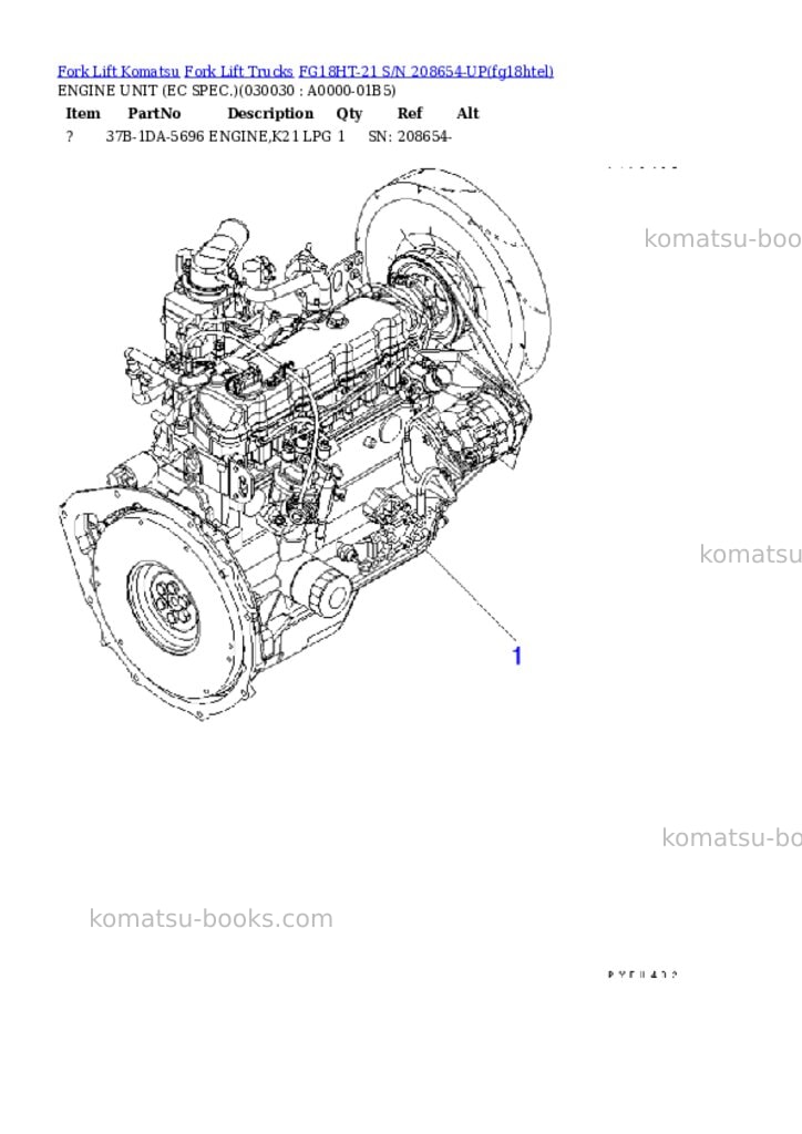 Komatsu FG18HT-21 S/N 208654-UP Parts catalog cover Page 2 Komatsu FG18HT-21 S/N 208654-UP Parts catalog cover Page 2