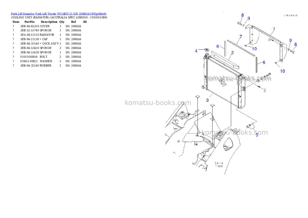 Komatsu FG18HT-21 S/N 208654-UP Parts catalog cover Page 6 Komatsu FG18HT-21 S/N 208654-UP Parts catalog cover Page 6