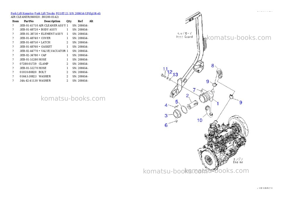 Komatsu FG18T-21 S/N 208654-UP Parts catalog cover Page 3