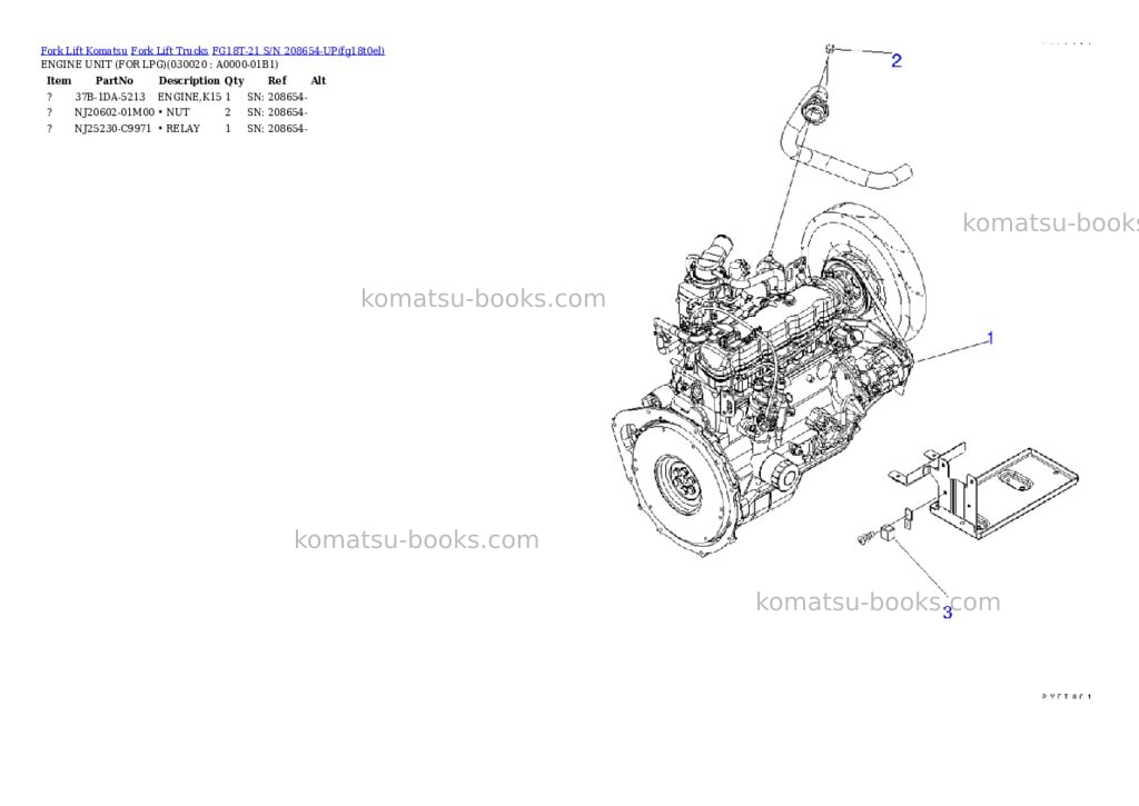 Komatsu FG18T-21 S/N 208654-UP Parts catalog cover Komatsu FG18T-21 S/N 208654-UP Parts catalog cover