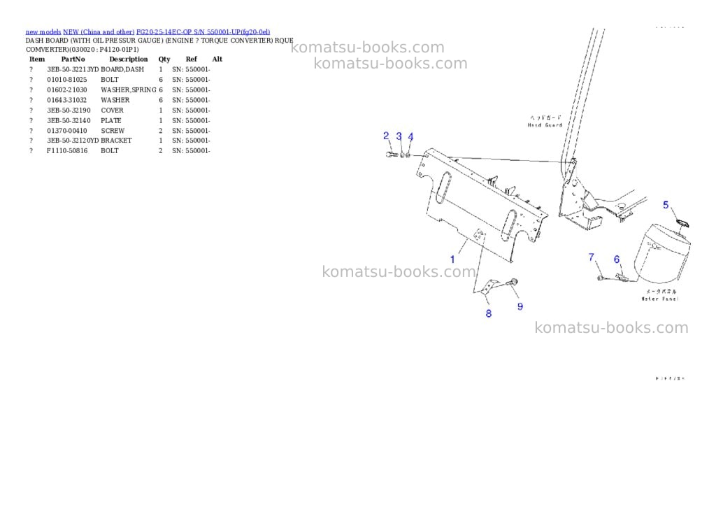 Komatsu FG20-25-14EC-OP S/N 550001-UP Parts catalog cover Komatsu FG20-25-14EC-OP S/N 550001-UP Parts catalog cover