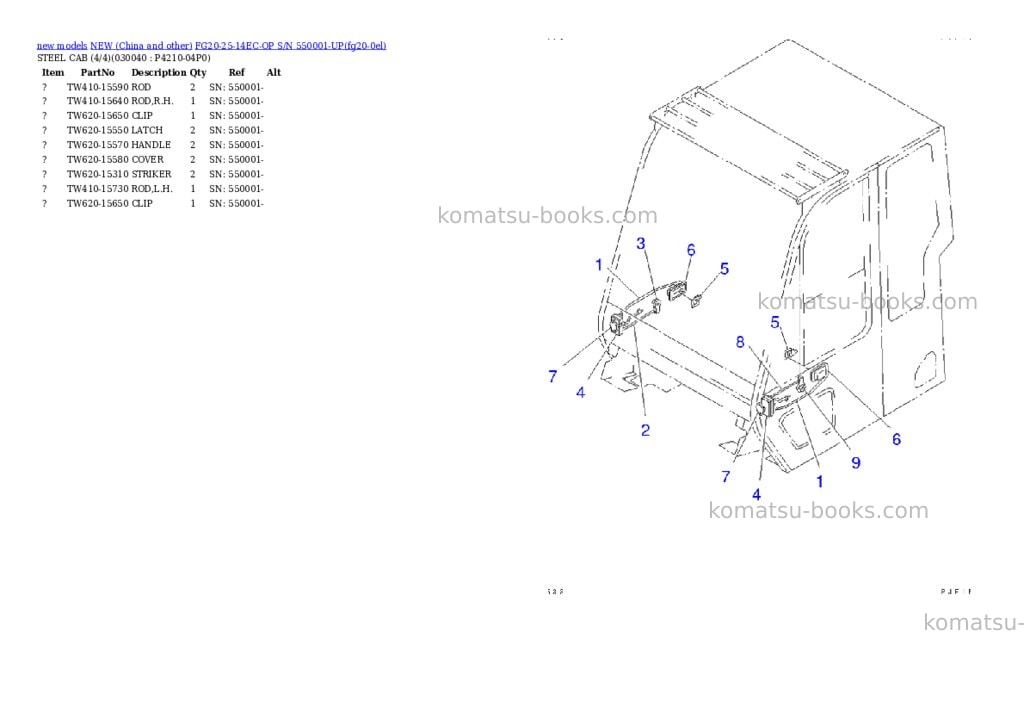 Komatsu FG20-25-14EC-OP S/N 550001-UP Parts catalog cover Page 3 Komatsu FG20-25-14EC-OP S/N 550001-UP Parts catalog cover Page 3
