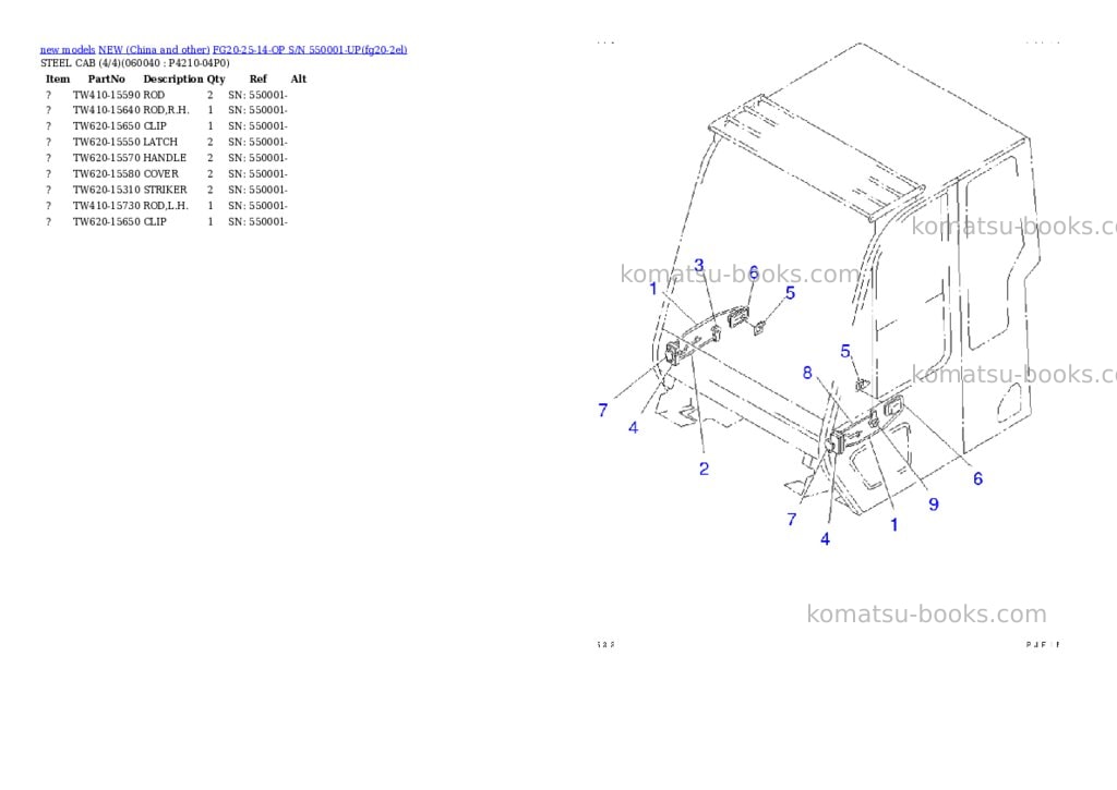 Komatsu fg20-25-14-op s/n 550001-up Parts catalog cover Page 6