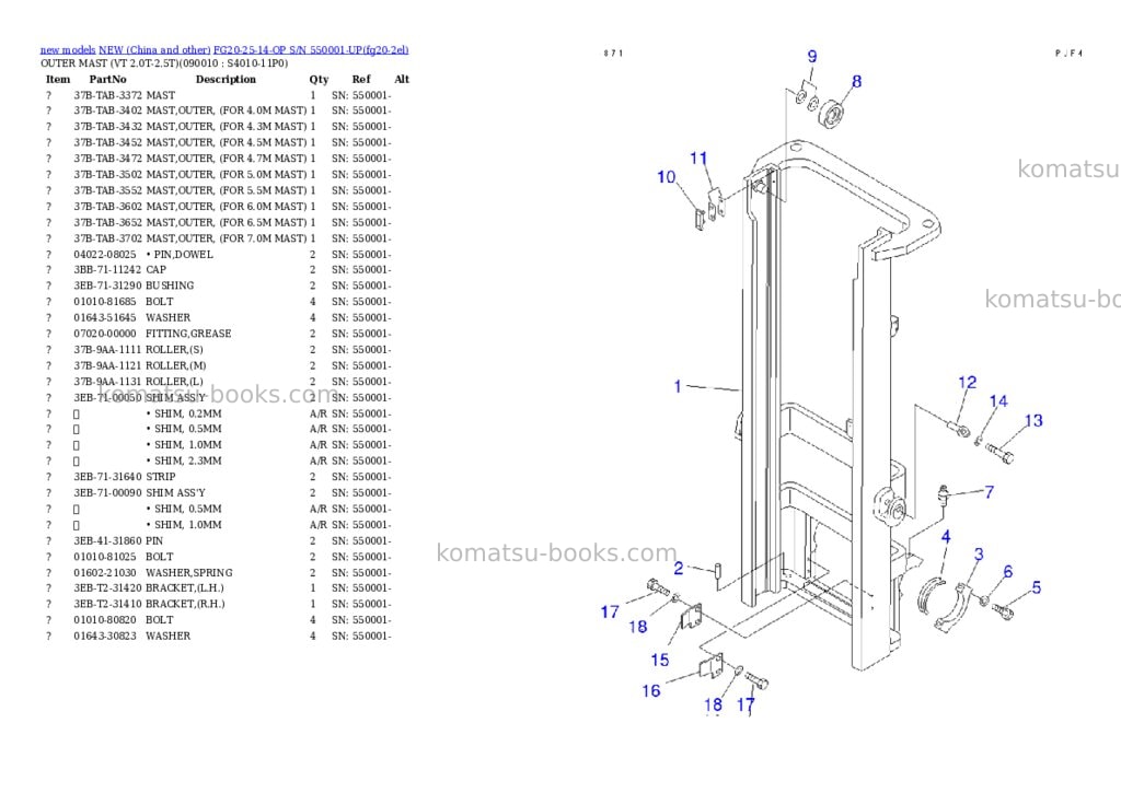Komatsu fg20-25-14-op s/n 550001-up Parts catalog cover Page 7