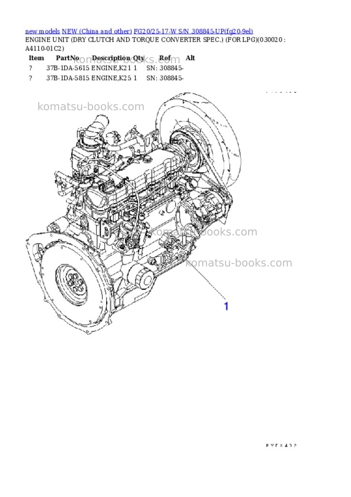 Komatsu fg20/25-17-w s/n 308845-up Parts catalog cover