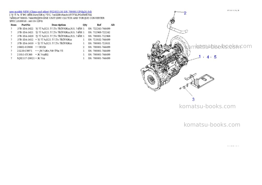 Komatsu fg20/25-16 s/n 700001-up Parts catalog cover Page 4