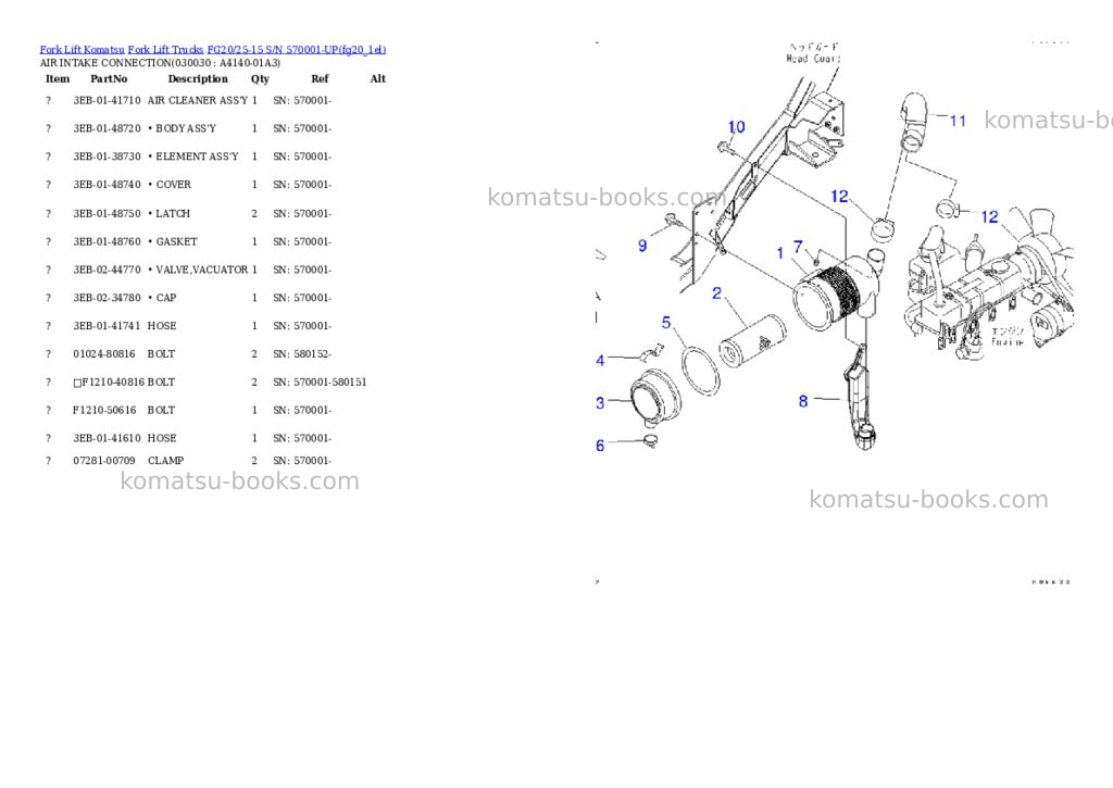 Komatsu fg20/25-15 s/n 570001-up Parts catalog cover Page 2