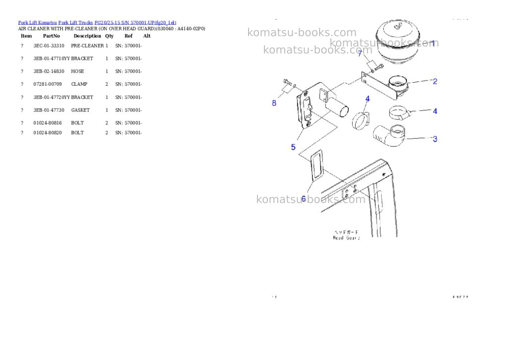 Komatsu fg20/25-15 s/n 570001-up Parts catalog cover Page 3