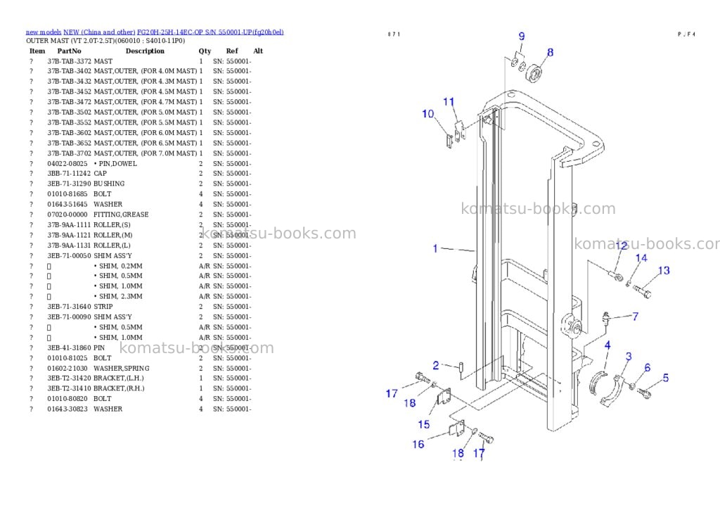 Komatsu fg20h-25h-14ec-op s/n 550001-up Parts catalog cover Page 4 Komatsu fg20h-25h-14ec-op s/n 550001-up Parts catalog cover Page 4