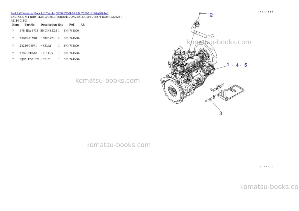 Komatsu FG20H/25H-16 S/N 700001-UP Parts catalog cover