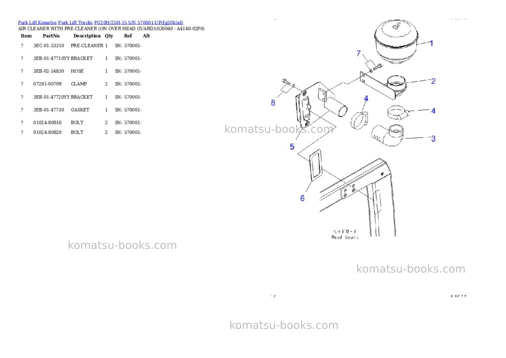 Komatsu fg20h/25h-15 s/n 570001-up Parts catalog cover Page 3