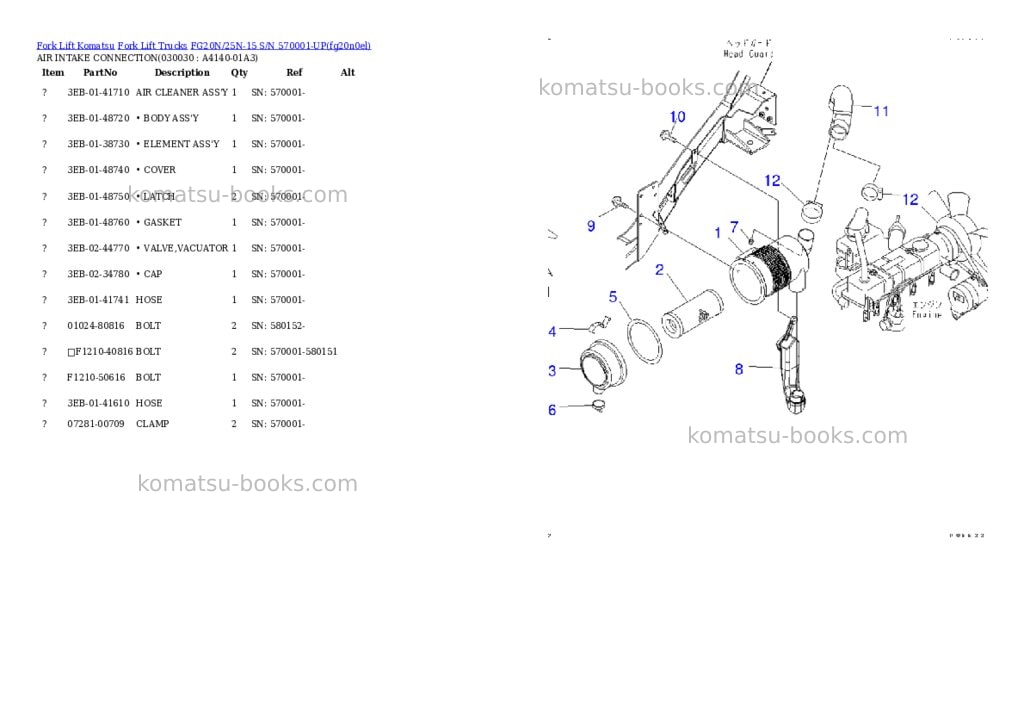 Komatsu fg20n/25n-15 s/n 570001-up Parts catalog cover Page 2
