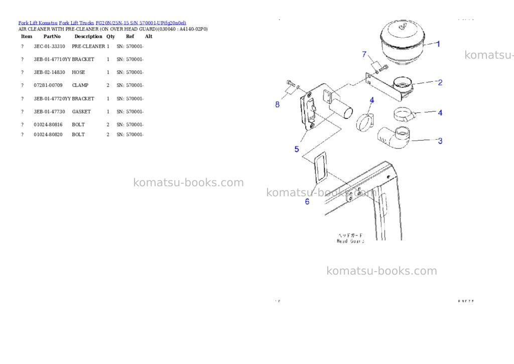 Komatsu fg20n/25n-15 s/n 570001-up Parts catalog cover Page 3
