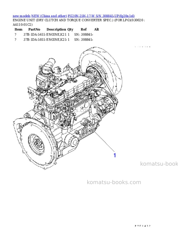 Komatsu fg20n-25n-17-w s/n 308845-up Parts catalog cover
