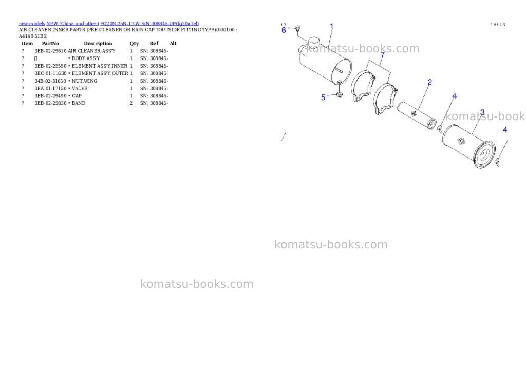 Komatsu fg20n-25n-17-w s/n 308845-up Parts catalog cover Page 9