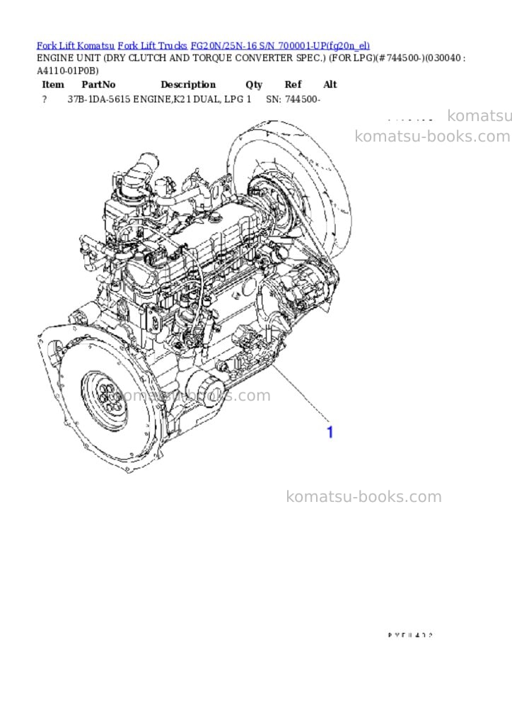 Komatsu FG20N/25N-16 S/N 700001-UP Parts catalog cover Page 3