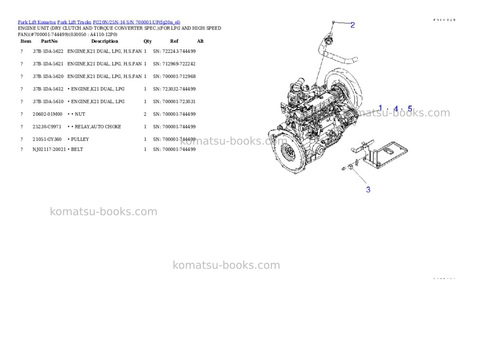 Komatsu FG20N/25N-16 S/N 700001-UP Parts catalog cover Page 4