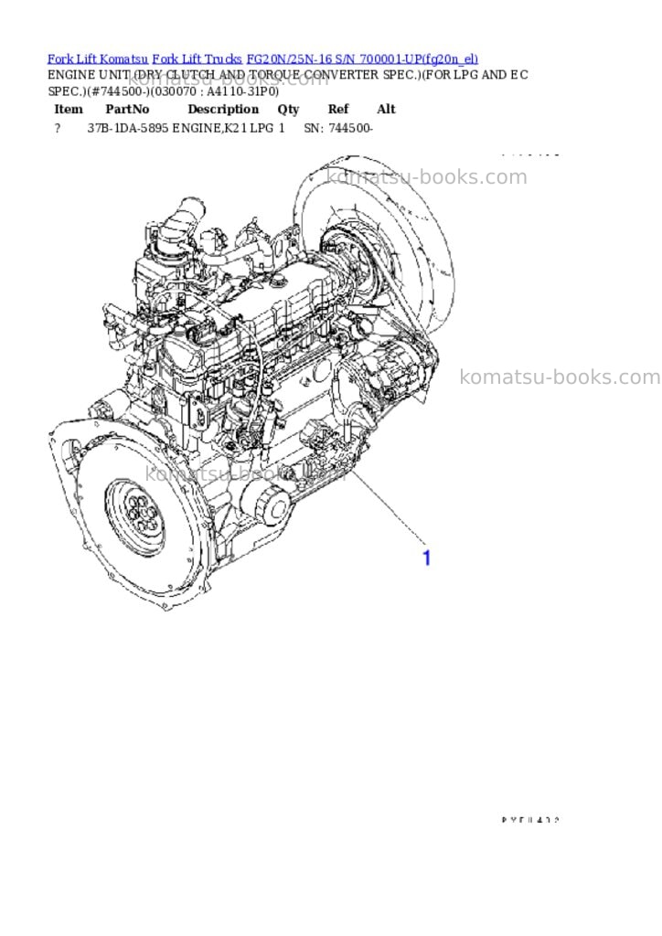 Komatsu FG20N/25N-16 S/N 700001-UP Parts catalog cover Page 6